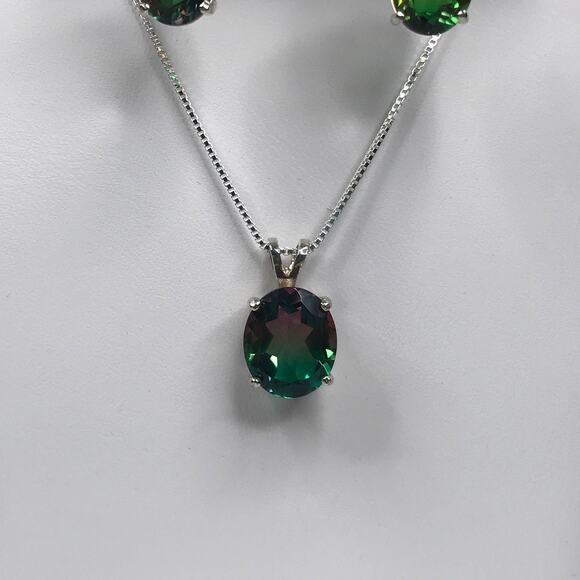 Beautiful Watermelon Tourmaline Quartz Necklace & Earrings Set - Picture 5 of 10